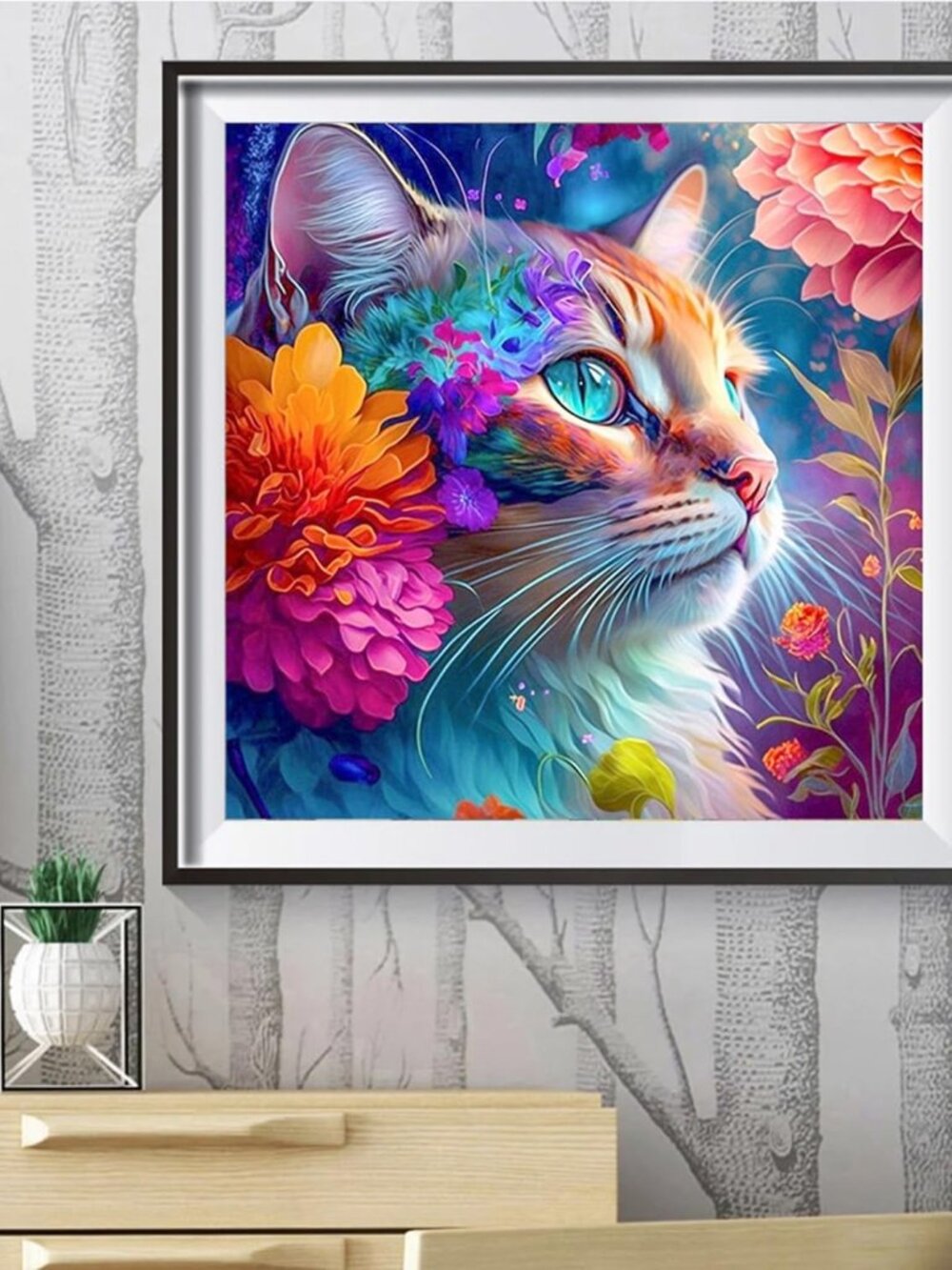 Floral Colorful Cat Diamond Painting Kit